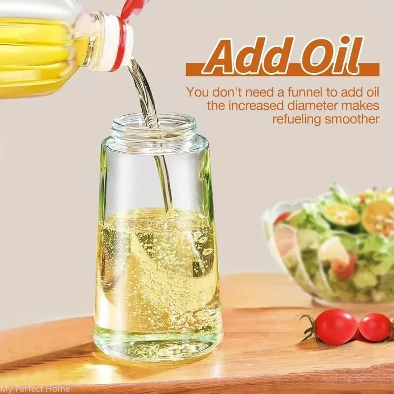 زجاجة رذاذ زيت زجاجية من نوع الضغط، موزع زيت، وعاء زيت، أداة مطبخ للشواء والخبيز والشوي والنزهات - 4