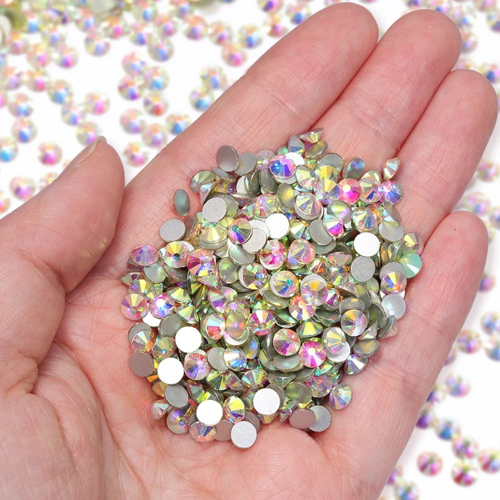 QIIY Round SS3-SS30 High Quality Glass Rhinestones Super Bright Crystal Non-hotfix Flatback Glue On 3D Stones For DIY Nail Art - 3
