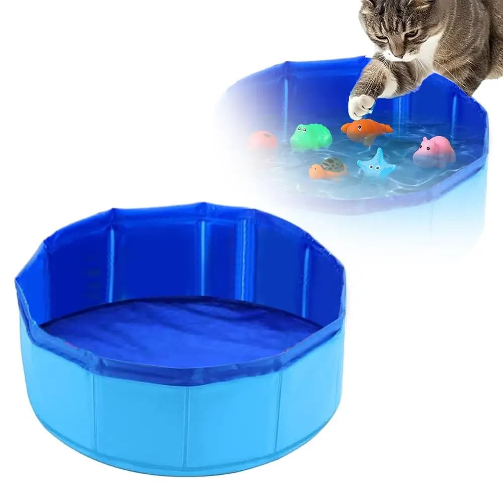 Foldable Dog Bath Swimming Pool Cat Pool Toy With Fish-Water Endless Self Play Interactive Cat Toys Pet Cleaning Water Basin - 5