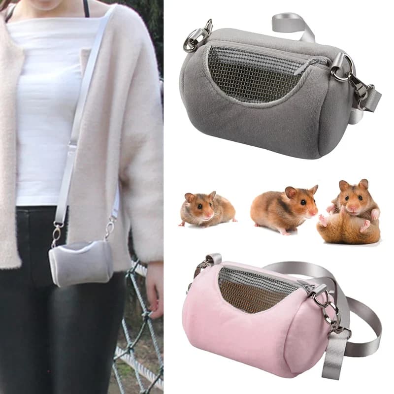 Hamster Carrier Bag Pet Cage Cross Body Accessories Cylinder Design Soft Practical House Travel Portable Squirrel Visible Mesh - 2