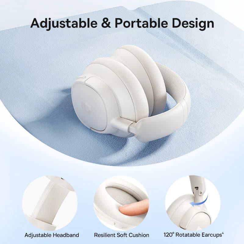 سماعات رأس لاسلكية Baseus Bowie H1s بتقنية Bluetooth 5.4، إلغاء ضوضاء 46dB، سماعات أذن فوق الأذن، صوت عالي الدقة، صوت مكاني، عمر بطارية 120 ساعة - 5