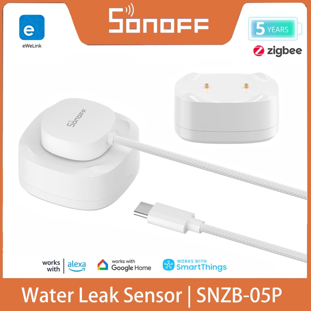 كاشف تسرب المياه SONOFF Zigbee 3.0 SNZB-05P مع كابل كشف، عمر افتراضي 5 سنوات، IP67، تحكم عن بعد عبر أليكسا وجوجل هوم