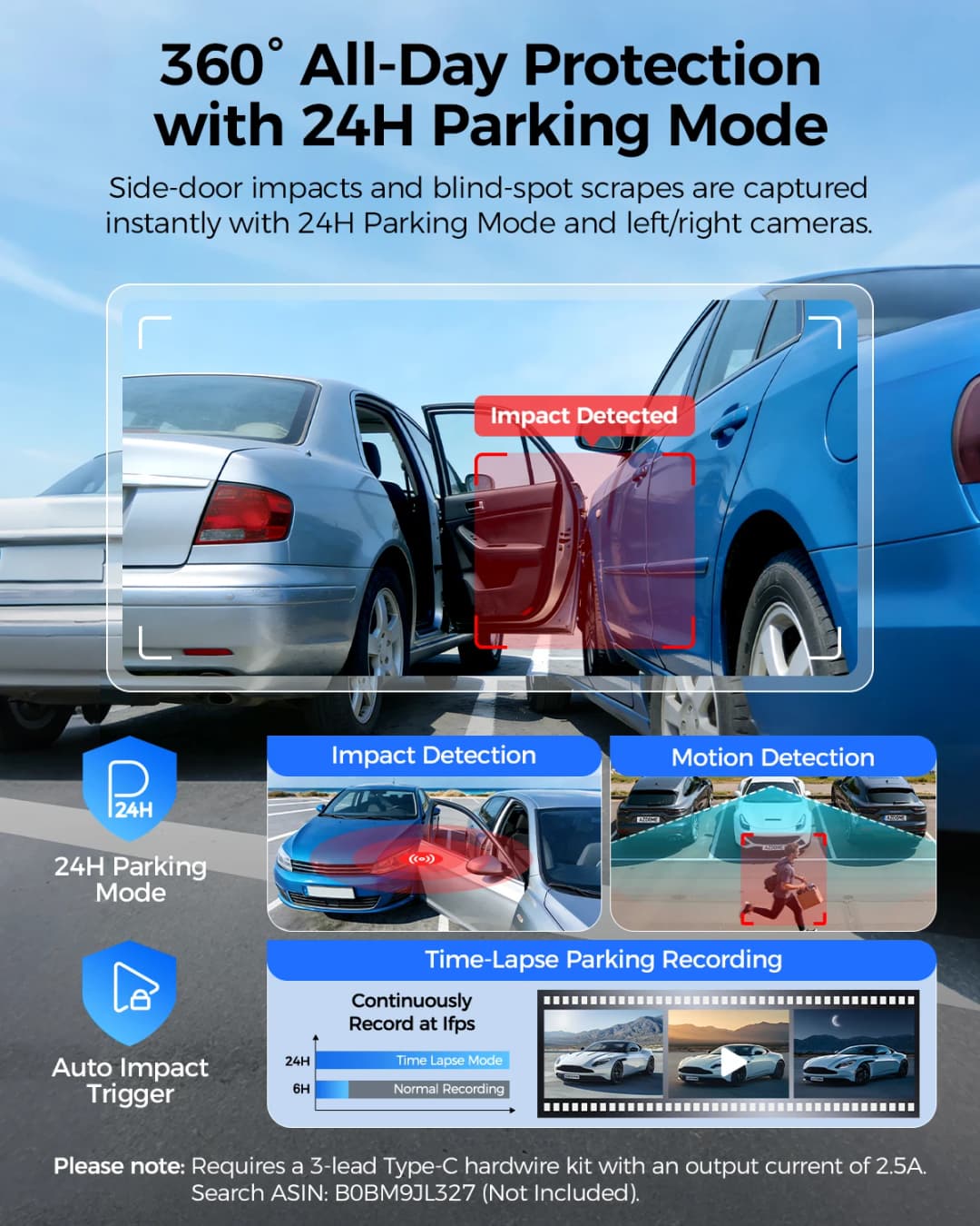 كاميرا لوحة القيادة AZDOME M660 بدقة 2.5K+3*1080P مع 4 قنوات وGPS وواي فاي 5G مدمج وذاكرة 128 جيجابايت وتحكم صوتي ومراقبة على مدار 24 ساعة ورؤية ليلية فائقة - 6