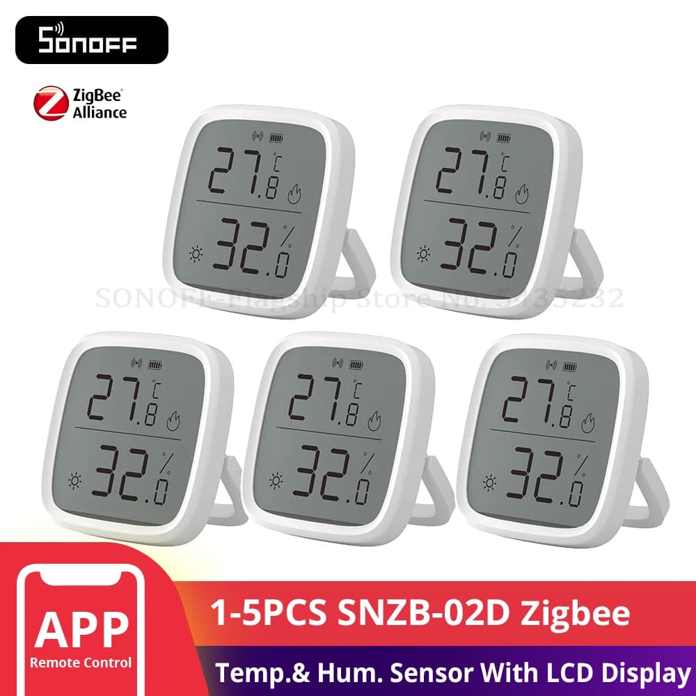 1-5PCS SONOFF SNZB-02D Zigbee Temperature Humidity Sensor With LCD Display Smart Home Monitoring Module for Alexa Google Home
