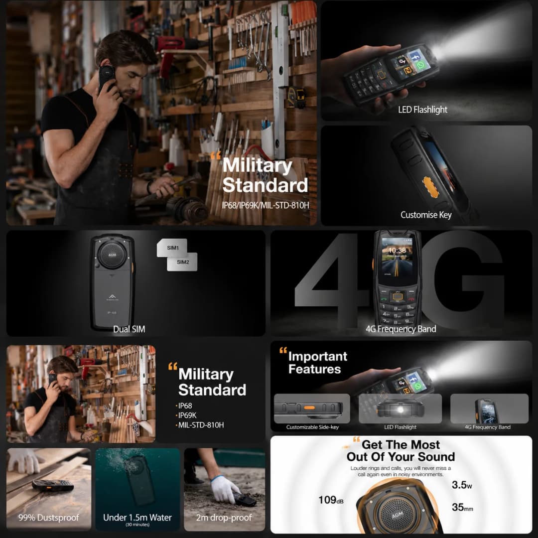 AGM M7 2+16G Volte Android Feature Phone Waterproof Touch Screen 2500mAh Cellphone with English Russian Keyboard - 2