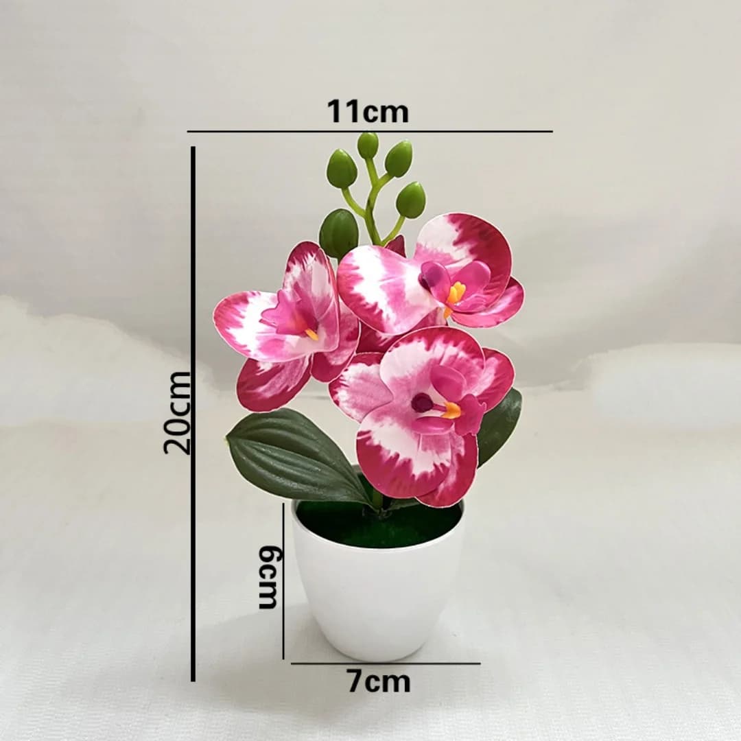Artificial Orchid Potted Plant 3 Heads Mini Phalaenopsis Fake Flower Plastic Desktop Ornament Home Living Room Decoration - 6