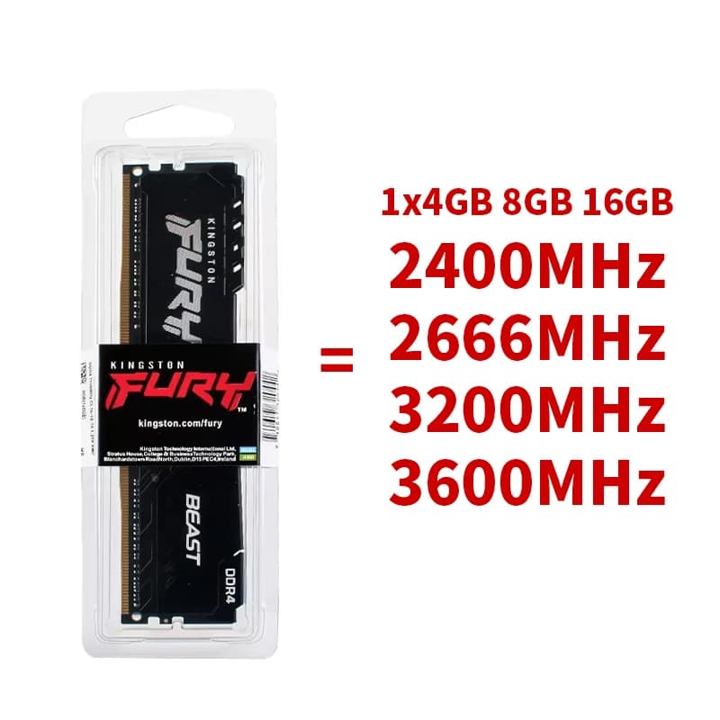 ذاكرة رام Kingston BEAST DDR4 بتردد 3200 ميجاهرتز و2666 ميجاهرتز و3600 ميجاهرتز و2400 ميجاهرتز، سعات 8 جيجابايت و16 جيجابايت و4 جيجابايت، ذاكرة سطح مكتب للألعاب PC4-25600 وPC4-19200، 288Pin DIMM DDR4 RAM - 4