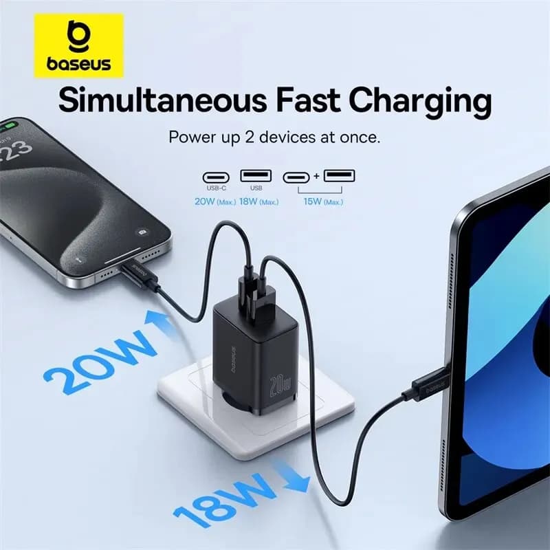 شاحن Baseus بقوة 20 واط PD شحن سريع QC4.0 QC3.0 USB Type C لهواتف آيفون 15 14 13 12 11 وشاحن سريع لهواتف شاومي - 3