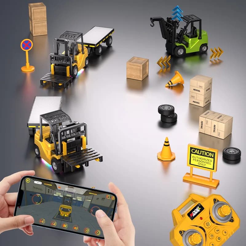 1:64 Bluetooth Remote Control Crane And Forklift two-in-one Desktop Mini Alloy Toy Car With Trailer Christmas Gift In Color Box - 5
