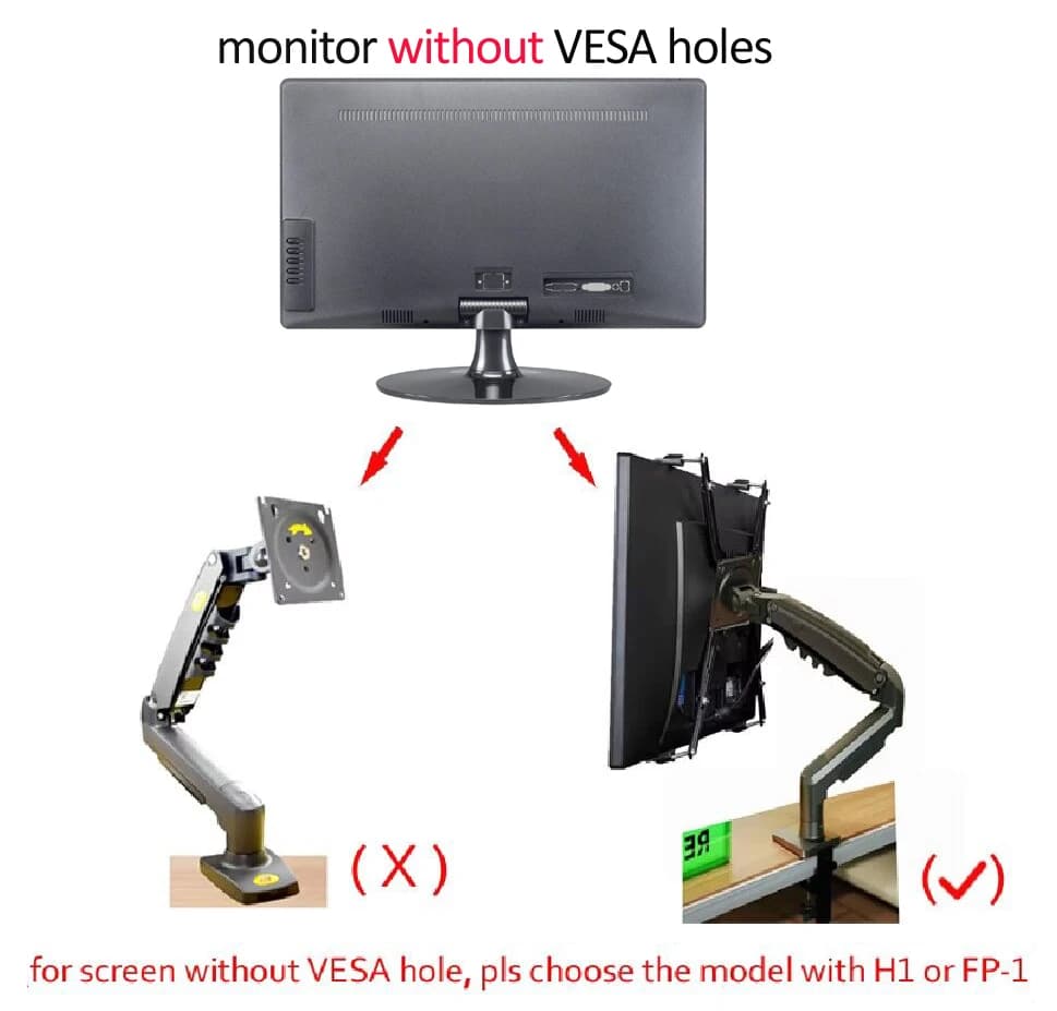 NB NEW F80 17-30" 2-9kg dual arm air press gas spring vesa 100x100 monitor desk mount stand clamp grommet base PC desk holder - 6