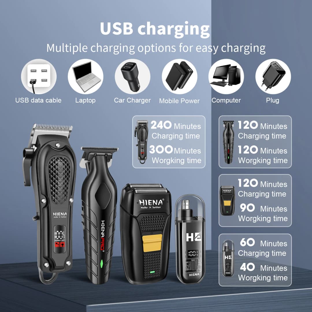 hiena Finish Machine Electric Professional Electric Hair Clippers Beard Clipper Rechargeable Men's Shaver Hair Trimmer Kit - 3