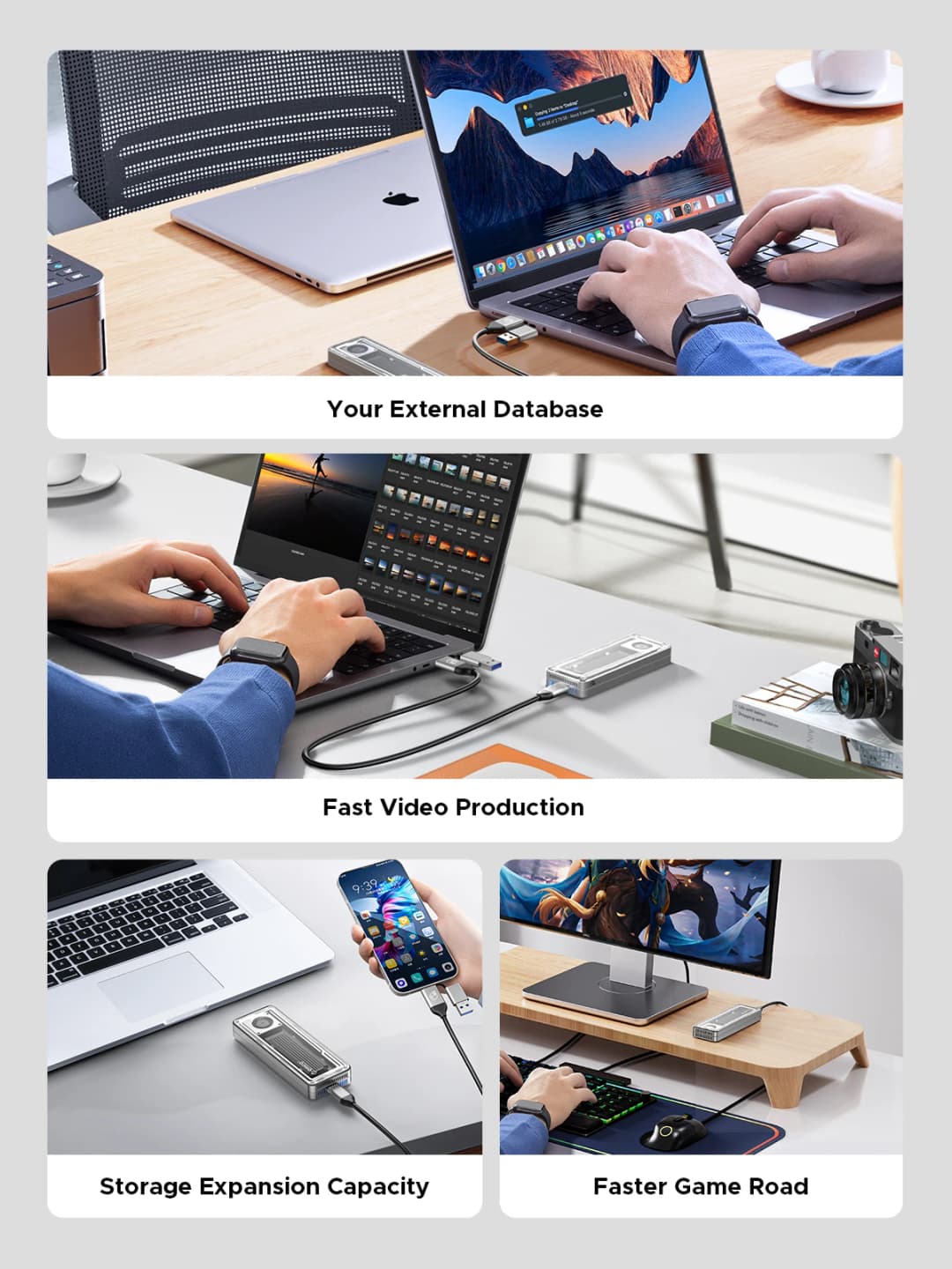 ORICO 40Gbps USB4 M.2 SSD Enclosure 8TB with with Cooling Fan PCIe4.0 NVME Enclosure Aluminum Compatible Thunderbolt 3/4 for Mac - 6