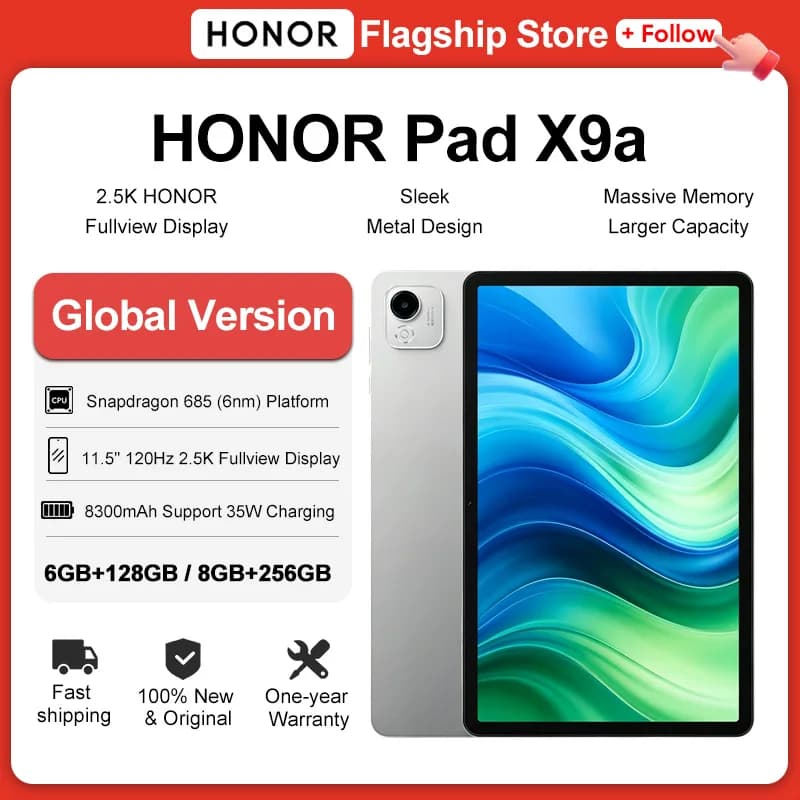 Global Version HONOR Pad X9a 11.5" 120Hz 2.5K Fullview Display Snapdragon 685 Slim Metal Body Tablet WiFi/LTE Android15 8300mAh
