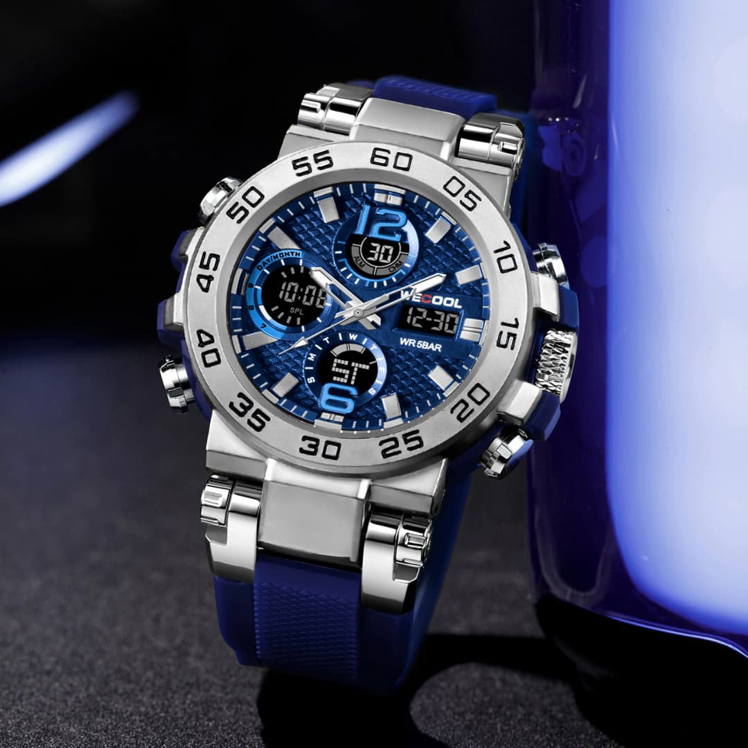 WECOOL Brand Dual Display Digital W-822 50M Waterproof Alarm Clock Luminous  Watch For Man - 3