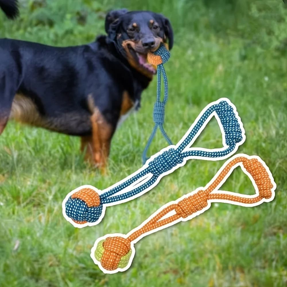 1PCS Heavy Duty Dog Rope Toy Set - Knot Chew with Tennis Balls, Interactive Tug/Fetch for Medium/Large Aggressive Chewers - 3
