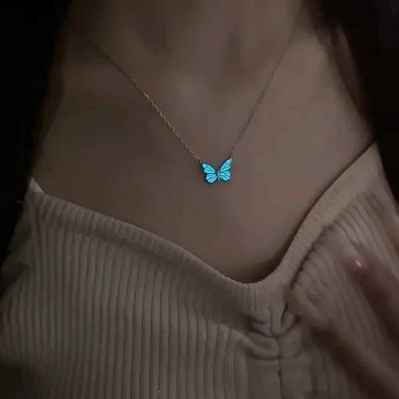 2025 New Butterfly Lamp Necklace Female Simple Light Luxury Fashion New Blue Luminous Butterfly Clavicle Chain Female Party Gift - 5