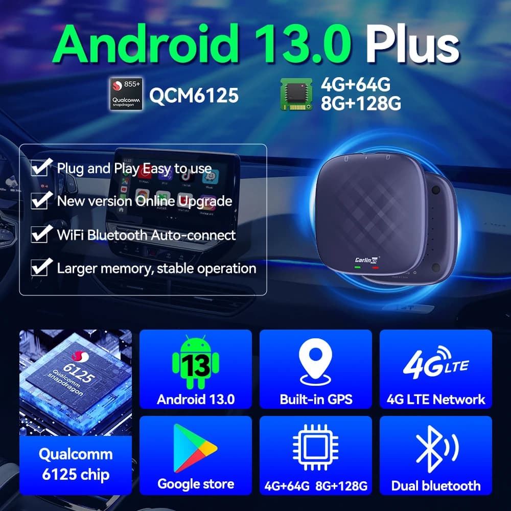 Android 13 CarlinKit Android Auto Wireless CarPlay AI TV Box QCM6125 8-Core Split Screen 64G 128G For Netflix YouTube Play Store - 2