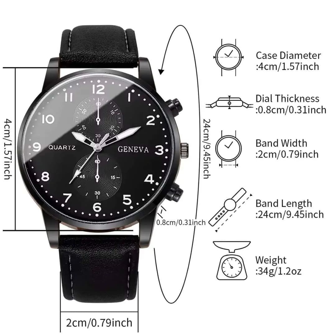 مجموعة ساعات عمل للرجال من قطعتين، ساعة كوارتز تناظرية بحزام جلد أنيق، ريلوج هومبر (بدون علبة) - 6