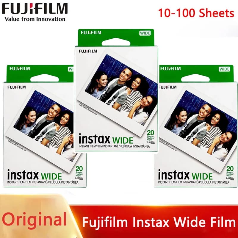 Fujifilm White Edge Paper Black 5 Inch Film Instax Wide 10-100 Sheets For Fuji Instant Camera  210 200 100 300 400 AF PhotoPaper - 6