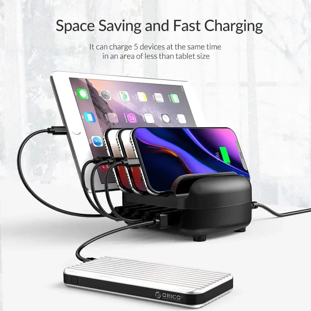 ORICO 5 Ports USB Charger Station Dock with Holder 40W 5V2.4A Charging USB Cable for iphone Samsung Xiaomi ORICO Official Store - 2