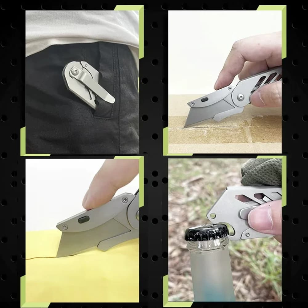 Stainless Steel Folding Utility Knife Sharp Pocket Knife With Back Splint EDC Survival Tool Corkscrew Replaceable SK5 Blade - 5