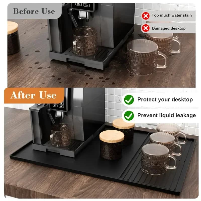 2-in-1 Silicone Coffee Bar Mat - XX-Large Non-Slip Counter Protector (60x40cm) Heat Resistant for Espresso/Cafe/Home Kitchen - 2