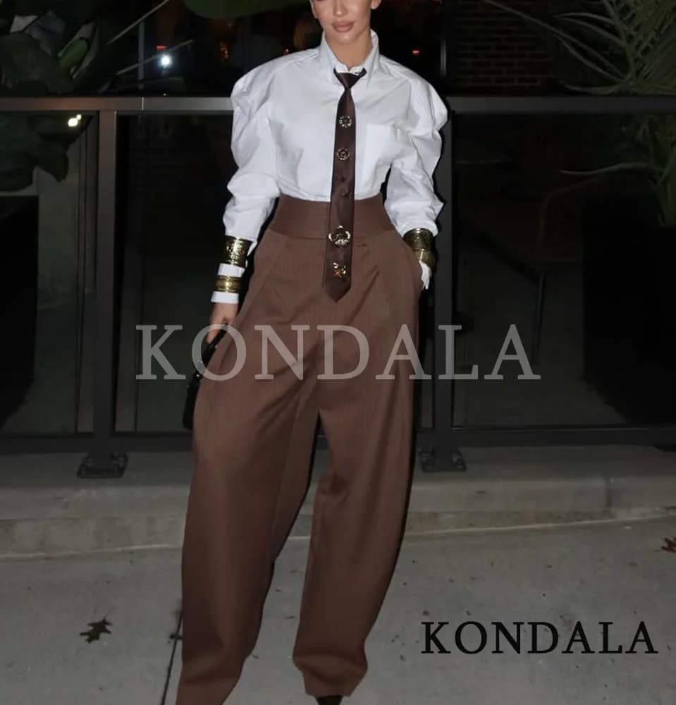 KONDALA Commute High Street Balloon Pants Women Trendy Casual Pleated Trousers 2026 Spring Summer Office Lady Vintage Long Pants - 3