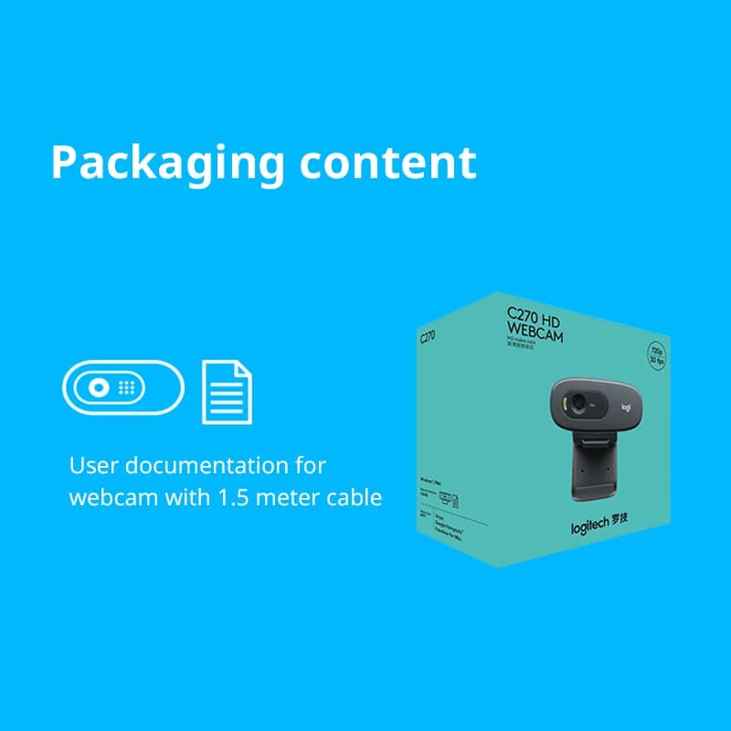 Logitech C270 HD Video 720P Webcam Built-in Micphone USB2.0 Mini Computer Camera for PC Laptop Video Conference Camera Original - 6