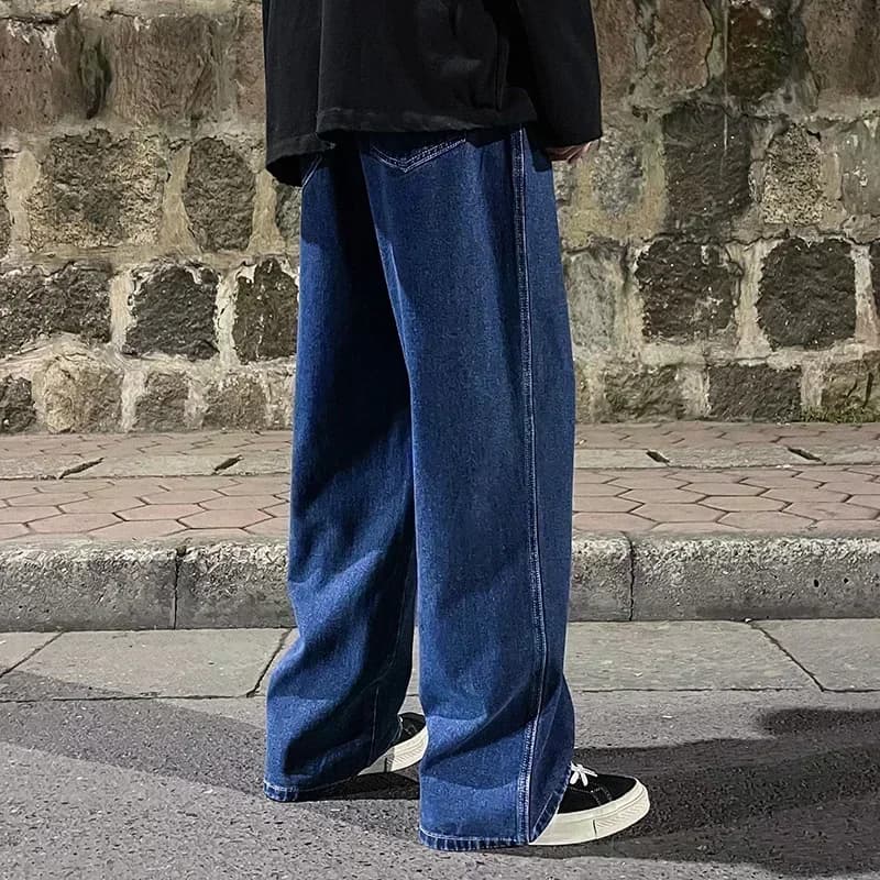 2026 New Streetwear Loose Jeans Men Korean Style Fashion Loose Straight Wide Leg Pants Men's Brand Clothing Black Light Blue - 6