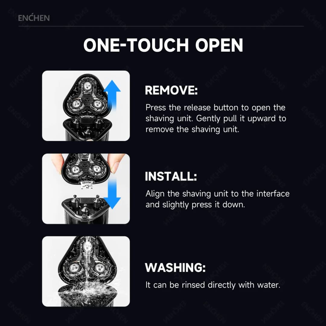 رأس شفرة حلاقة بديل ENCHEN BR-3 BlackStone 3 الأصلي 3D عائم مقاوم للماء للاستخدام التنظيفي للرجال - 6