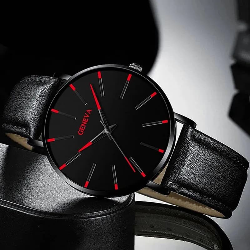 3pcs Set Fashion Mens Watches Luxury Casual Leather Quartz Wristwatch Men Business Sports Wrist Watch Bracelet Necklace Set - 3