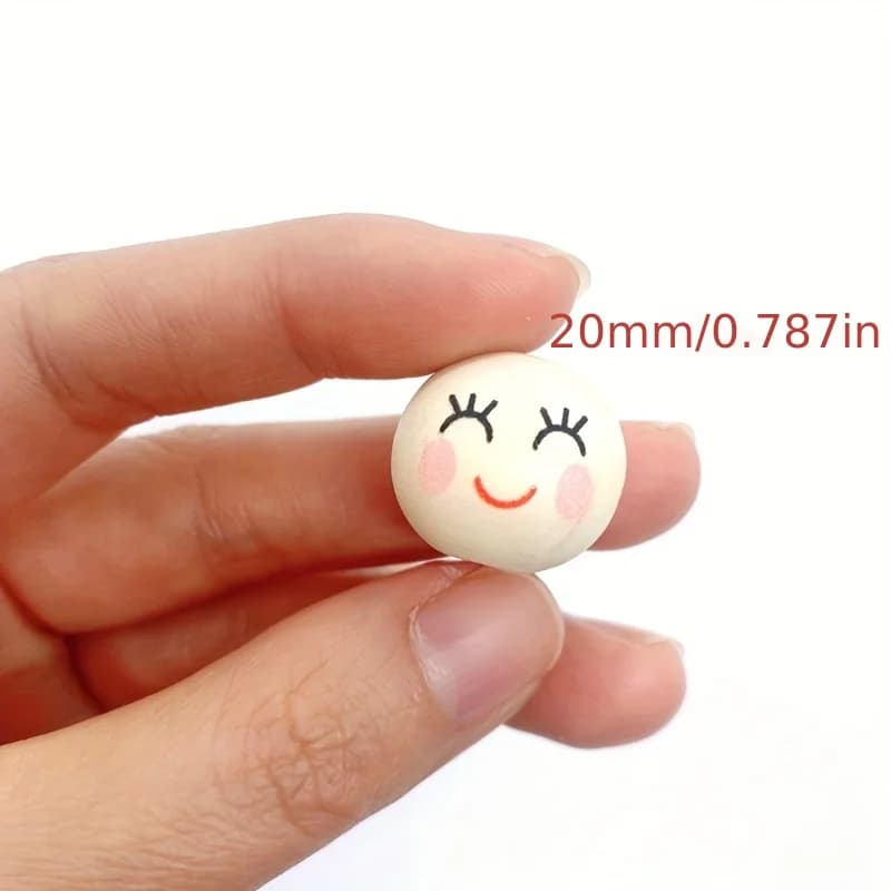 20pcs Smiling Face Wooden Beads For Making Creative DIY Handmade Beaded Craft Supplies - 4