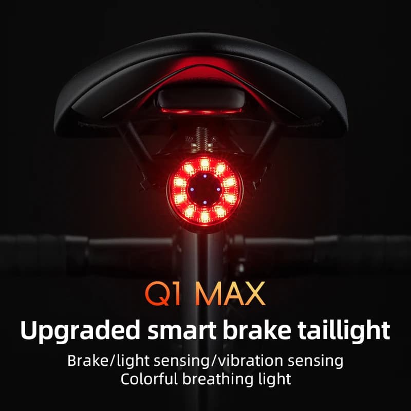 ROCKBROS ذكي دراجة ذيل ضوء نوع-C شحن السيارات الفرامل الاستشعار LED الخلفي ضوء الألومنيوم سبائك دراجة مصباح اكسسوارات Q1MAX
