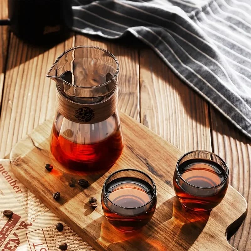 إبريق قهوة زجاجي 17 أونصة/500 مل، كوب إسبريسو من البوروسيليكات العالي مع طبقة خشبية مقاومة للحرارة، إكسسوارات قهوة - 5