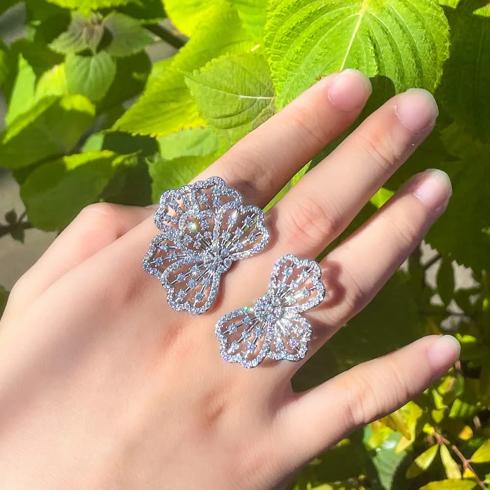 CWWZircons Sparkling CZ Zircon Statement Luxury Big Chunky Flower Rings for Women Wedding Bridal Party Jewelry Accessories R220 - 2