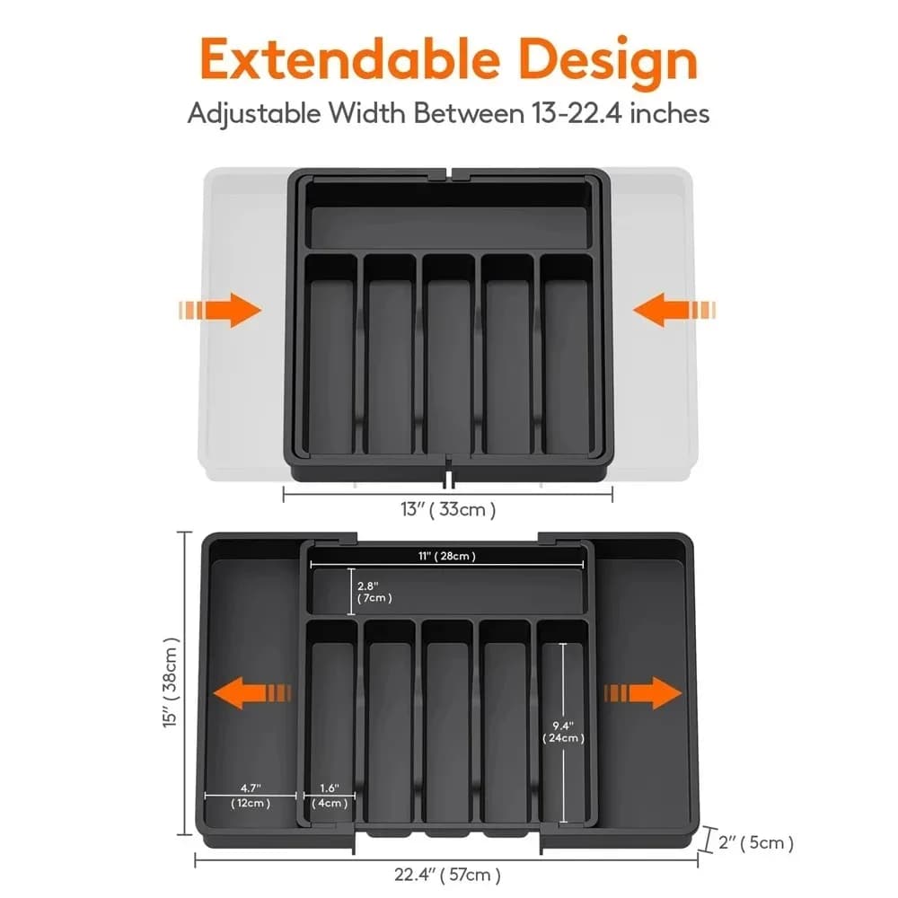 Adjustable Silverware Drawer Organizer, Flatware Utensil Tray for Kitchen Drawer, Cutlery Storage Holder for Spoons Forks Knives - 3