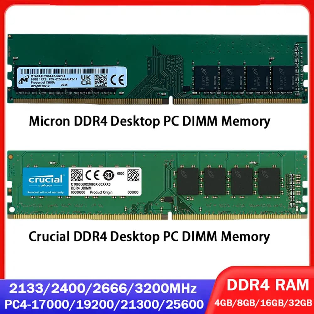 Crucial Memoria RAM DDR4 16GB 4G 32GB 64 8GB 3200MHz 2133 2400 2666MHz Desktop Memory PC4-21300 25600 19200 17000 DIMM PC RAMs