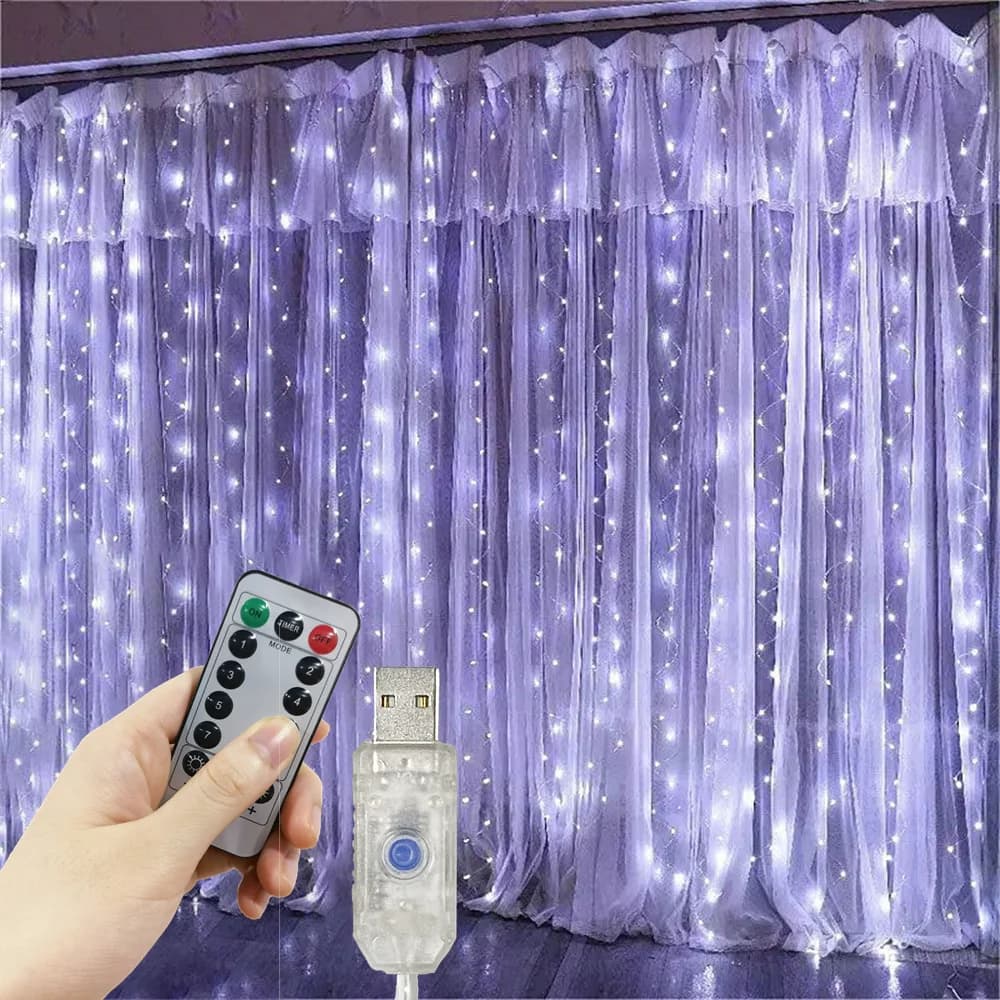 8 Modes LED Curtain Fairy Light USB Plug Wedding Garland Valentine's Day Ramadan EID Mubarak Decoration for Home Curtain Lights - 3