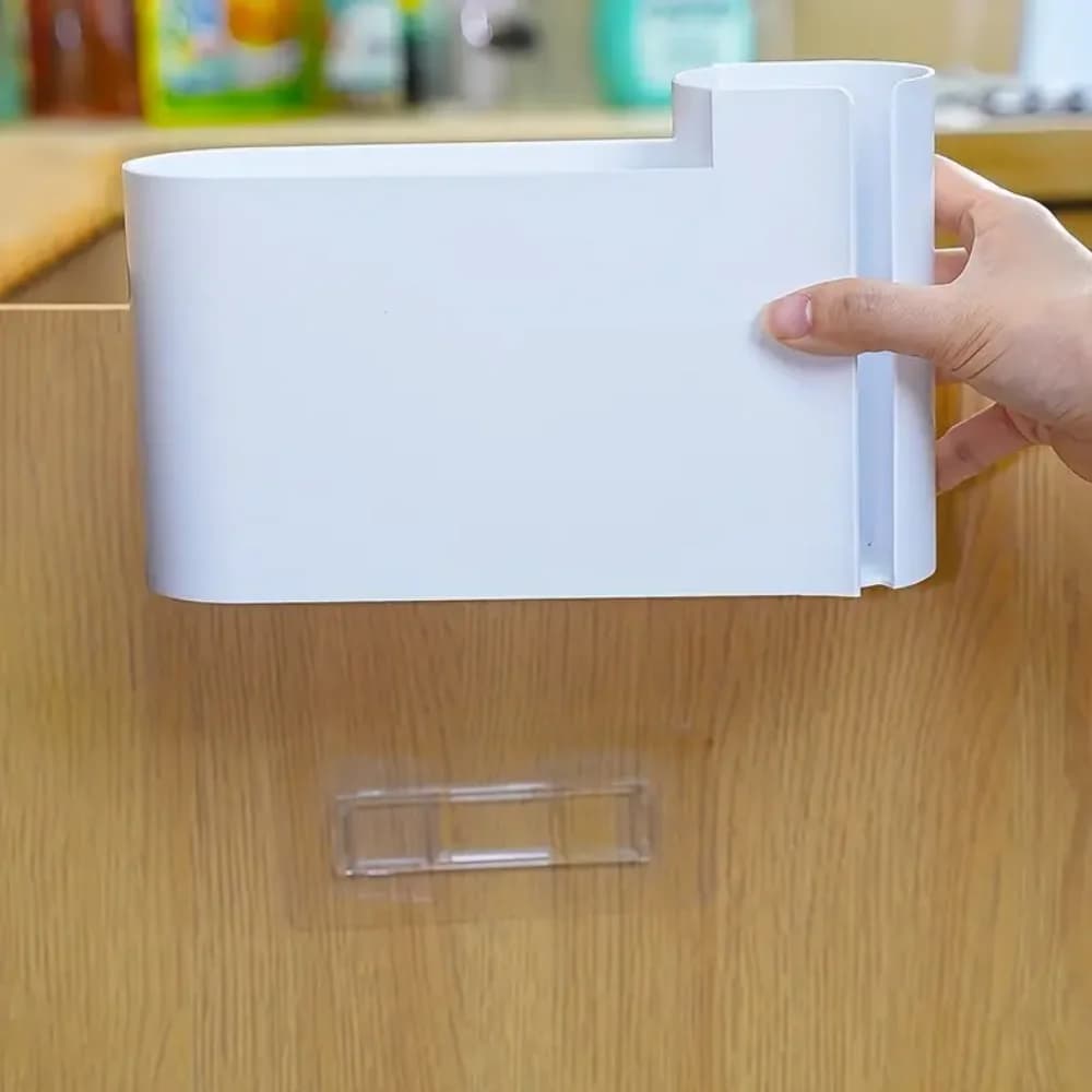 1pc Wall-Mounted Dual-Compartment Trash Bag Organizer ABS Plastic Kitchen Cabinet Door Storage Box Space-Saving for Home Office - 6