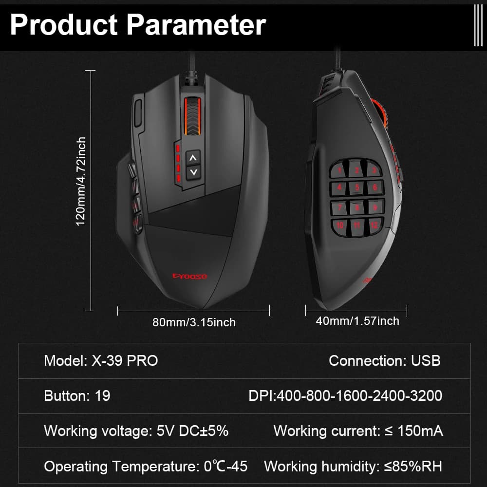 E-YOOSO X-39 USB Wired RGB Gaming Mouse 24000 DPI SG8960 19 buttons programmable game Optical mice for Computer PC Laptop - 6