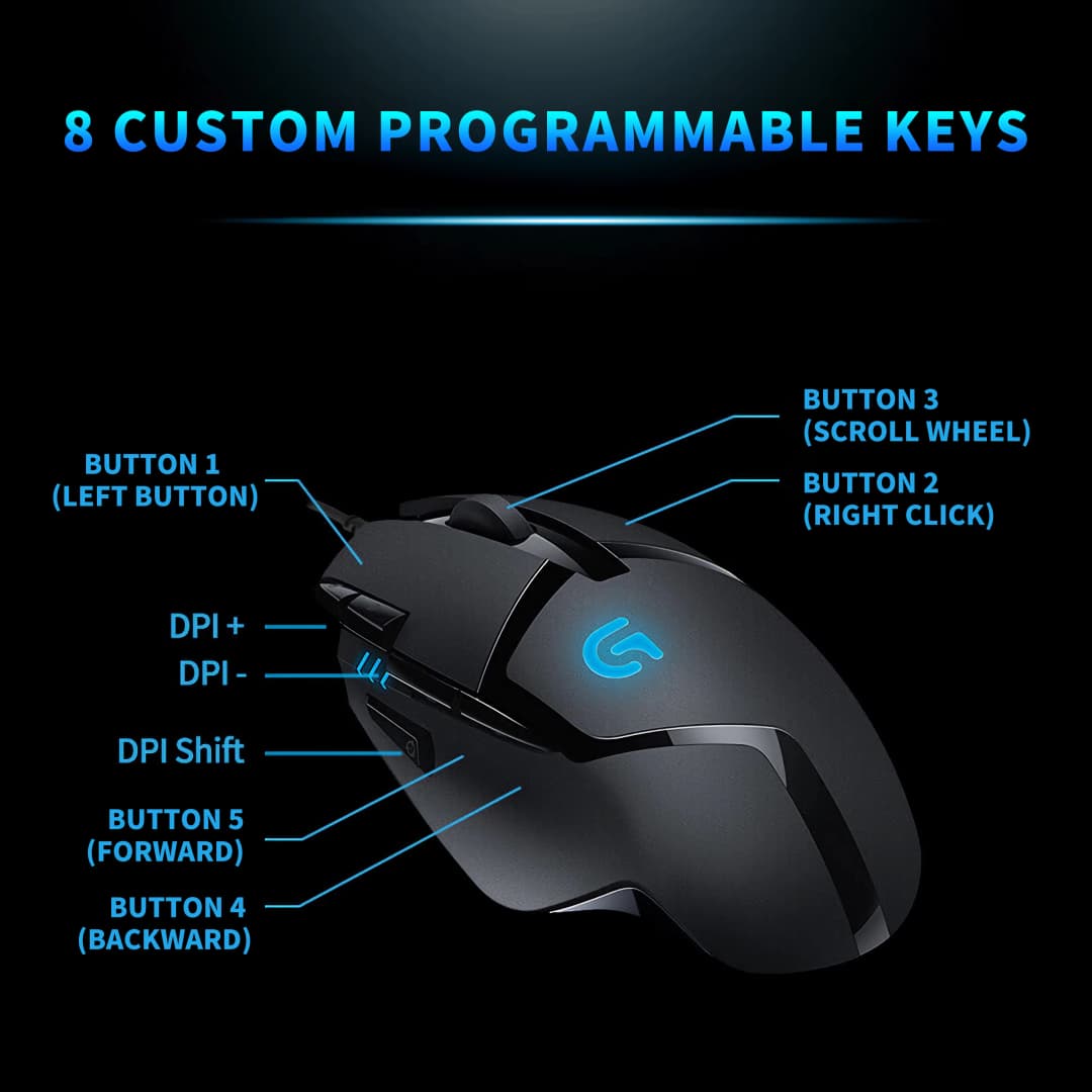 Logitech G402 Wired FPS Mouse, 4000 DPI, 8 Customizable Buttons, 1ms Report Rate, 500 IPS, Lightweight, Windows/Mac - 2
