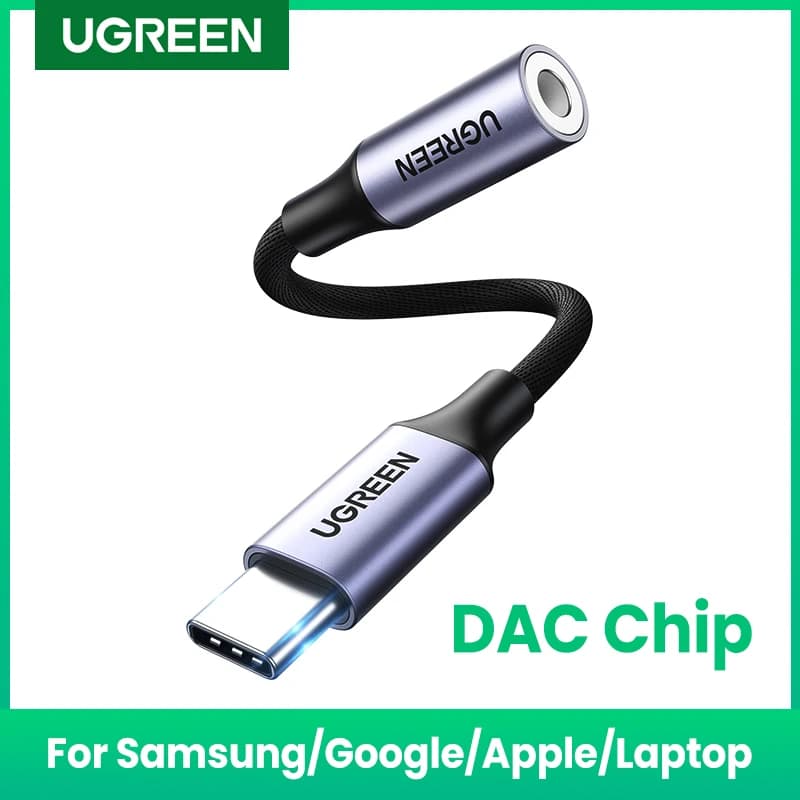 كابل USB Type-C إلى 3.5mm لسماعات الأذن من UGREEN مع محول صوت لأجهزة شاومي Mi10 وهواوي P30 وOneplus 9