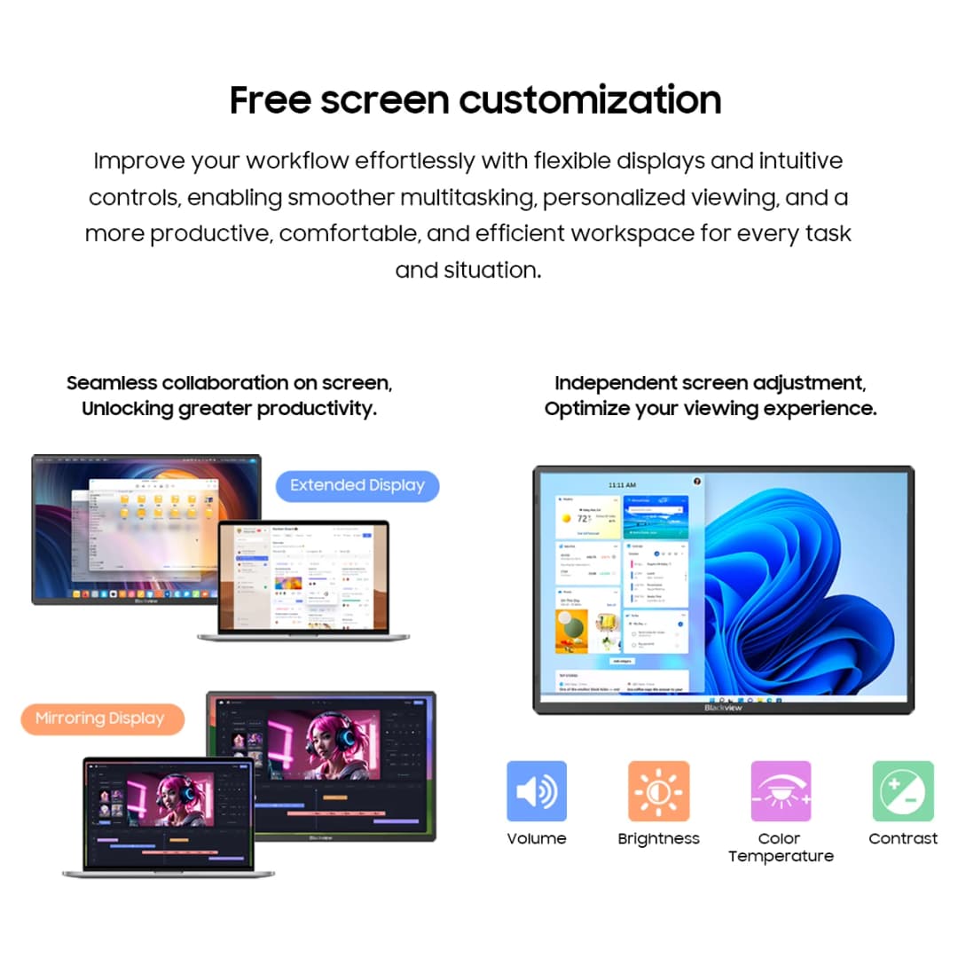 Blackview Table 9 16” 120HZ Large Portable Monitor 1200P 100% SRGB Gaming Laptop Display External Second Screen For PC Phone - 5