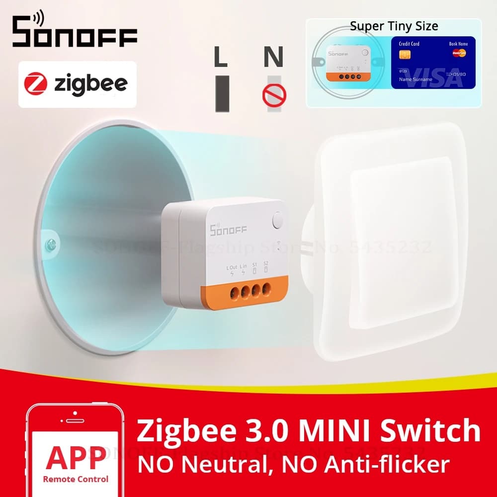 SONOFF ZBMINIL2 No Neutral Wire Required Zigbee Smart Switch MINI Support 2 Way Control eWeLink APP Works for Google Home Alexa