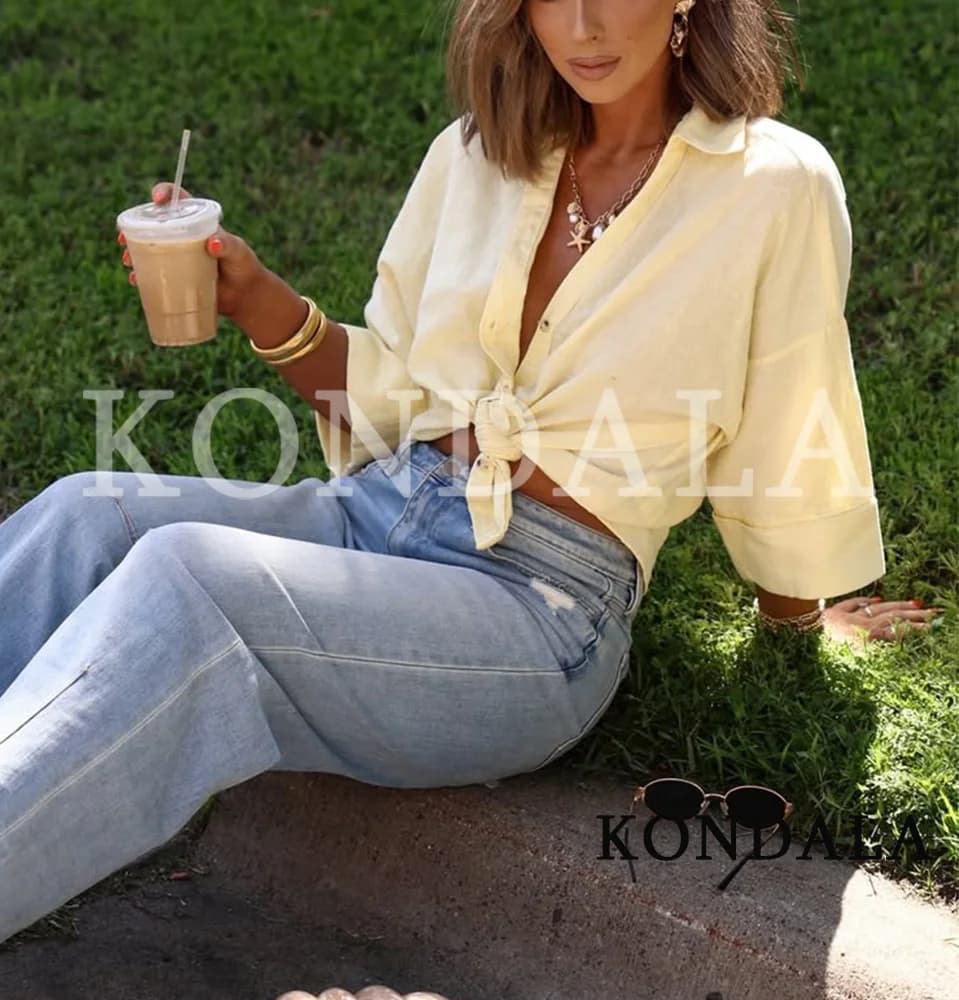 KONDALA Minimalist Casual Loose Shirt Women New 2026 Trendy Commute Wide Sleeves Shirt Spring Summer Fashion Holidays Lady Shirt - 2