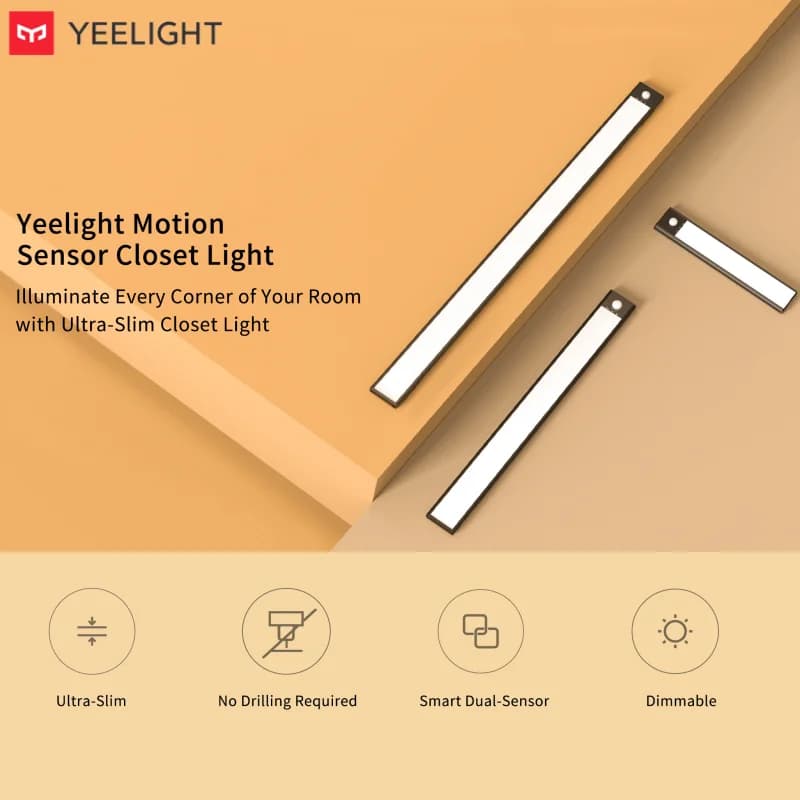 YEELIGHT مستشعر حركة خزانة ضوء LED فائق النحافة ضوء قابل لإعادة الشحن مغناطيسي مستشعر حركة خزانة ملابس ممر ضوء ليلي 2700K - 2