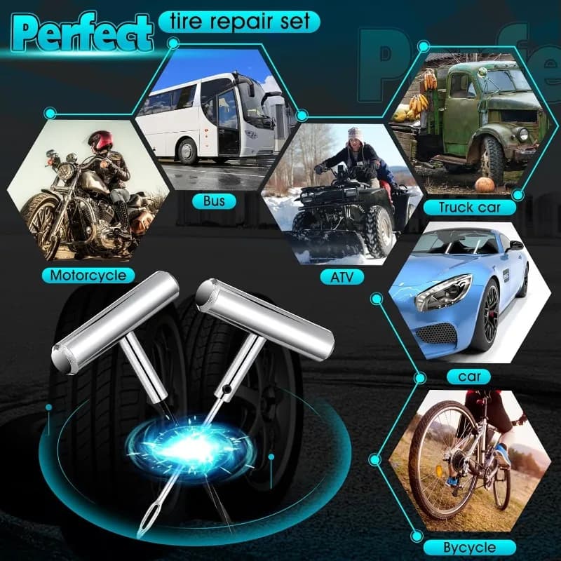 Heavy Duty Plug Kit Stainless Steel T Handle Set Bicycles Repair Puncture Tool Spiral Probe Split Eye Needle Tire Repair Set - 4