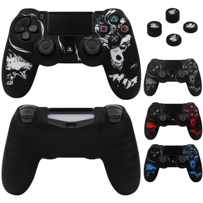 غطاء تحكم من السيليكون الناعم بنقش ليزر لجهاز Playstation 4 غطاء وحدة تحكم PS4 مع أغطية قبضة عصا التحكم