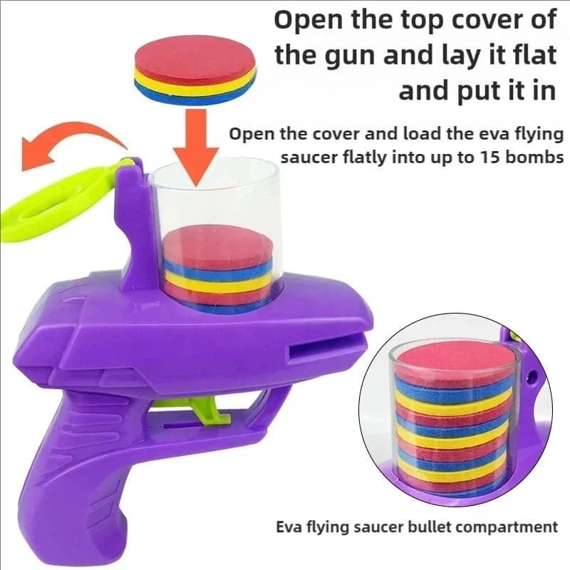 Double Player EVA Flying Disc Gun, Parent-Child Interactive Shooter Toy with Soft Bullets for Kids Outdoor Indoor Safety Game - 3