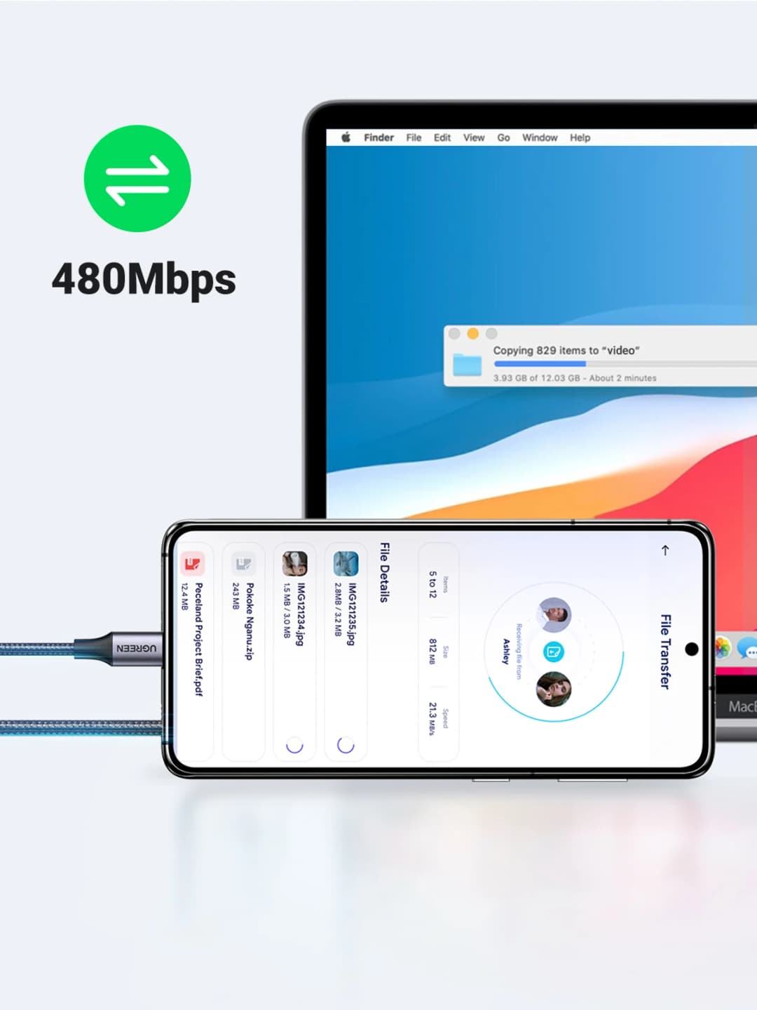 يو جرين 60 واط 100 واط يو اس بي سي إلى تايب سي كابل مضفر بي دي شحن سريع لسامسونج ابل ايباد ايفون 17 شاحن ماك بوك اندرويد طويل 3 متر - 4